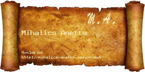 Mihalics Anetta névjegykártya